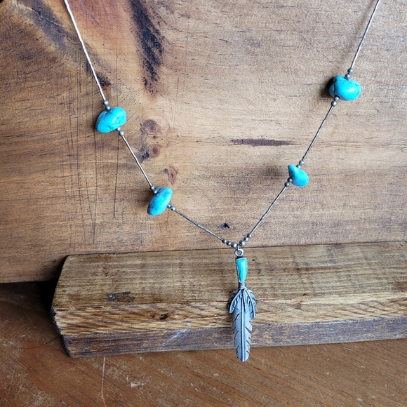 Vintage Turquoise and Sterling Silver Necklace - Picture 1 of 6